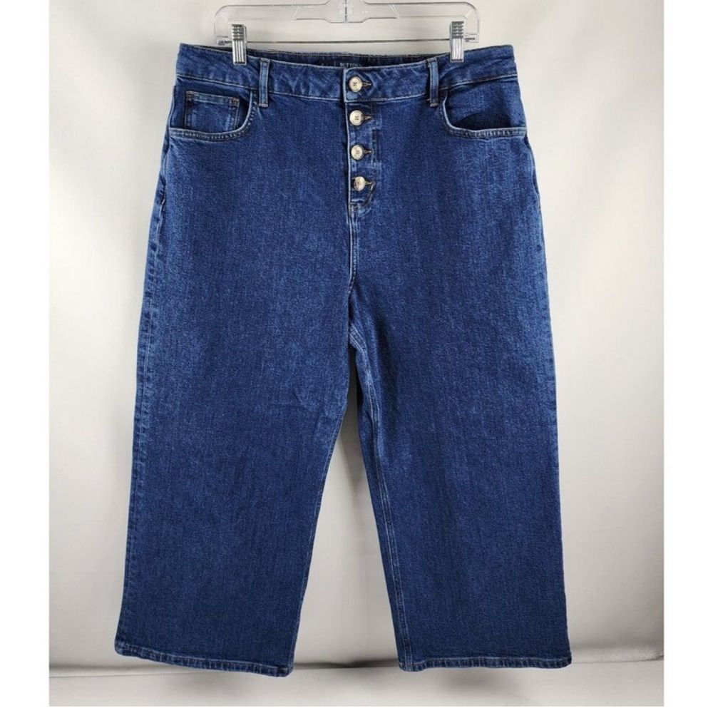 Boden Button Fly Wide Leg Jeans Size 14 Mid Vintage Denim Stretch Mom High Rise - Picture 7 of 14